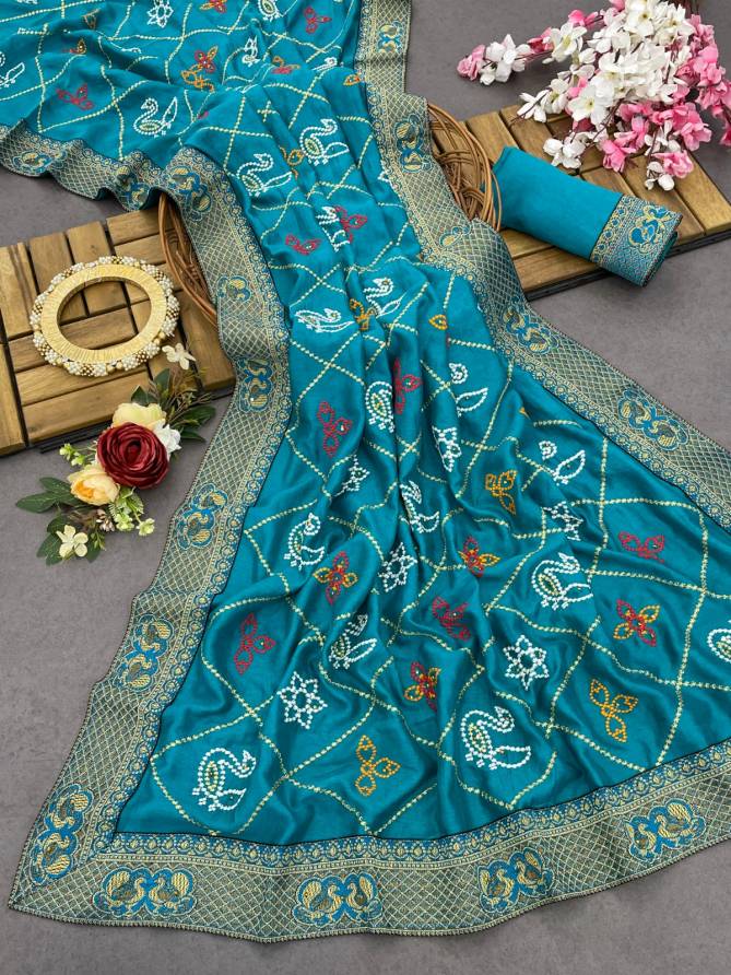Dhruvi Designer Embroidery Vichitra Silk Sarees Wholesale Market In Surat